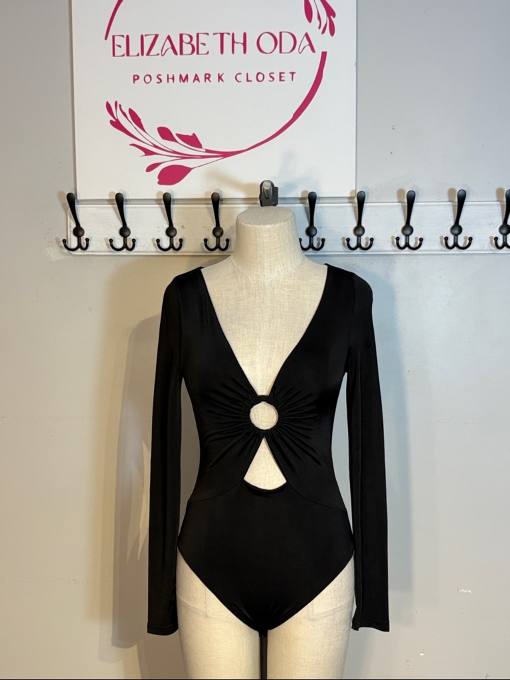 Mink Pink Black Long-Sleeve Ring-Front Bodysuit
